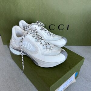 Gucci GG Run Sneaker Leather Women's White Shoes 746939 AAB62 9144, sz 40.5